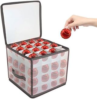 64 Christmas Bauble Decorations Storage Box Hard Storage Box Organise Compartments With Handle - Safely Store Christmas Bauble Decorations Xmas Ornaments and Decorations Container Grey