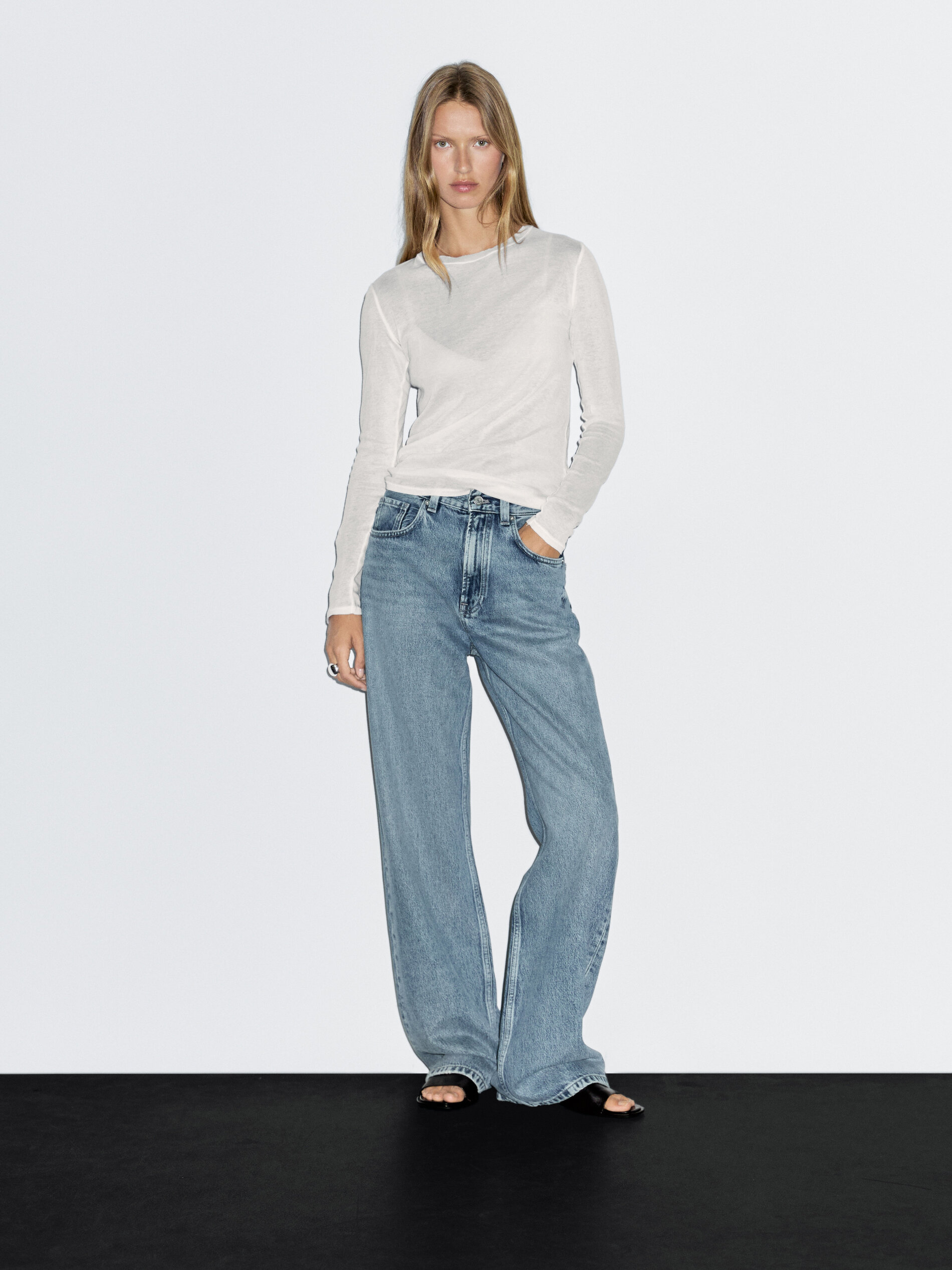 100% Cotton Semi-Sheer T-Shirt With Collar Detail