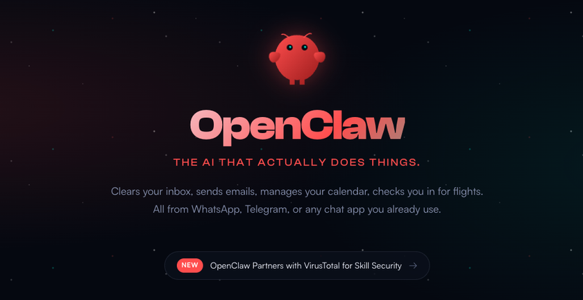 A screenshot from OpenClaw's home page.