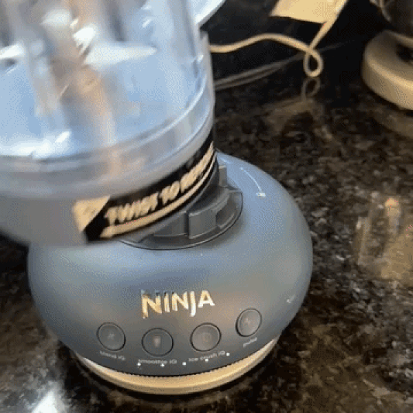 The Ninja Turbo blender in use in our tester's kitchen
