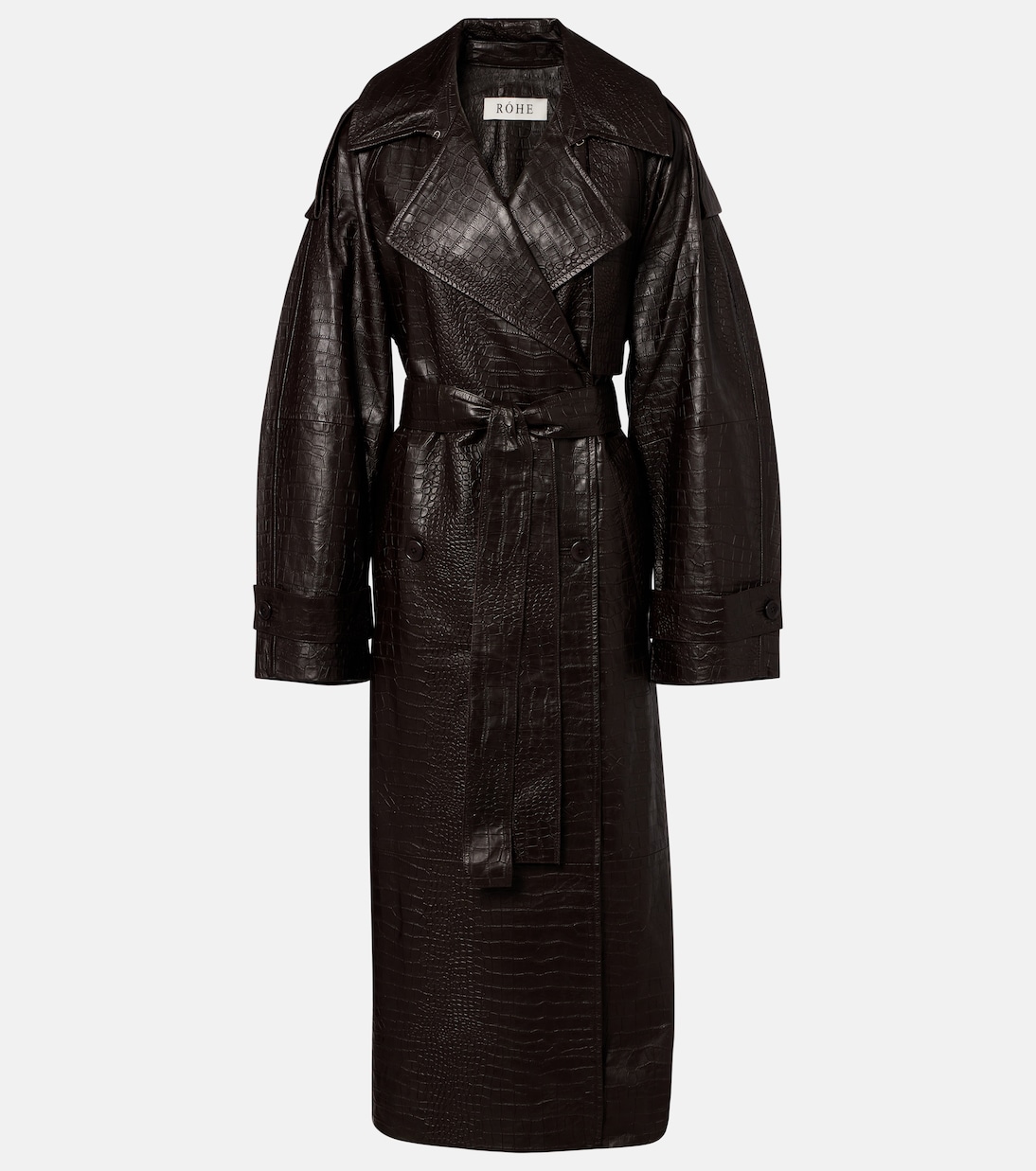 Crocodile-Effect Leather Trench Coat