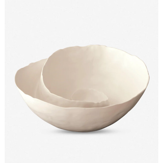 white matte stoneware bowl with a spiral design