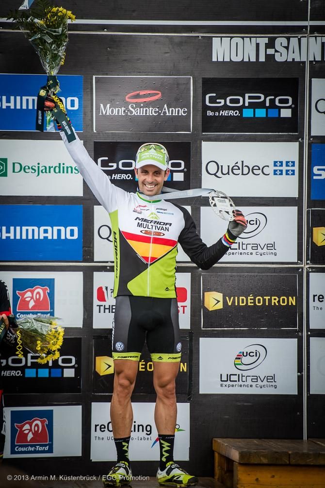 Jose Hermida on the podium in Mont-Sainte-Anne World Cup