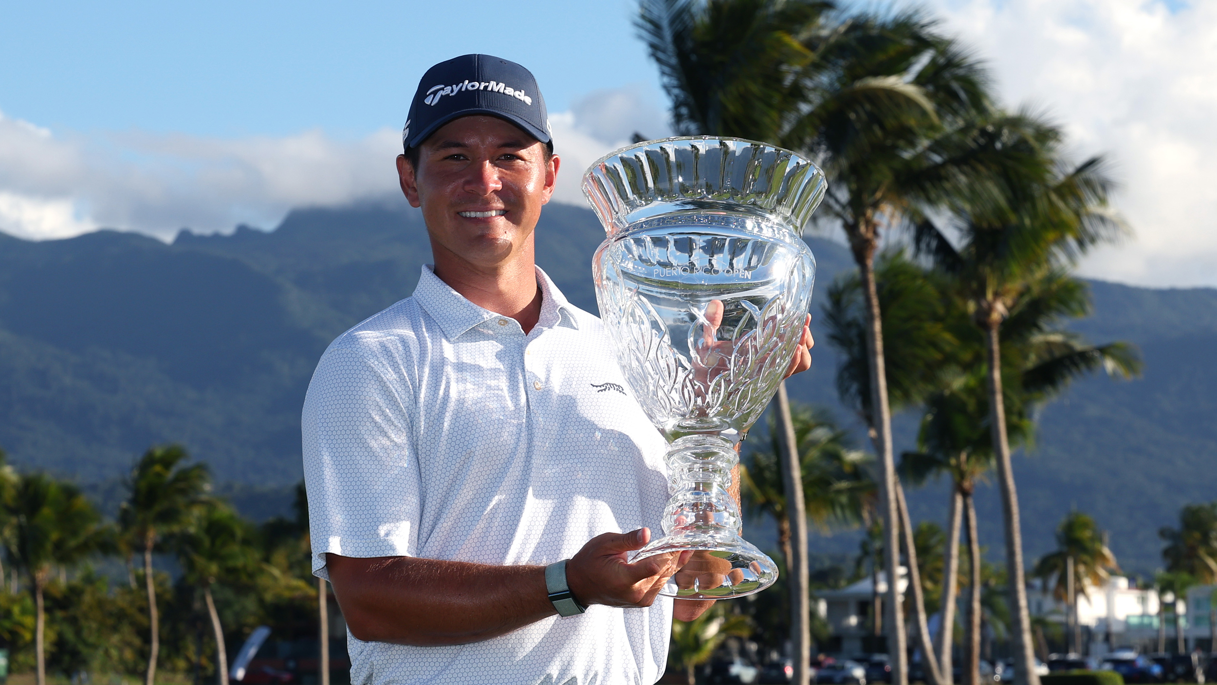 Karl Vilips poses with the Puerto Rico Open trophy in 2025