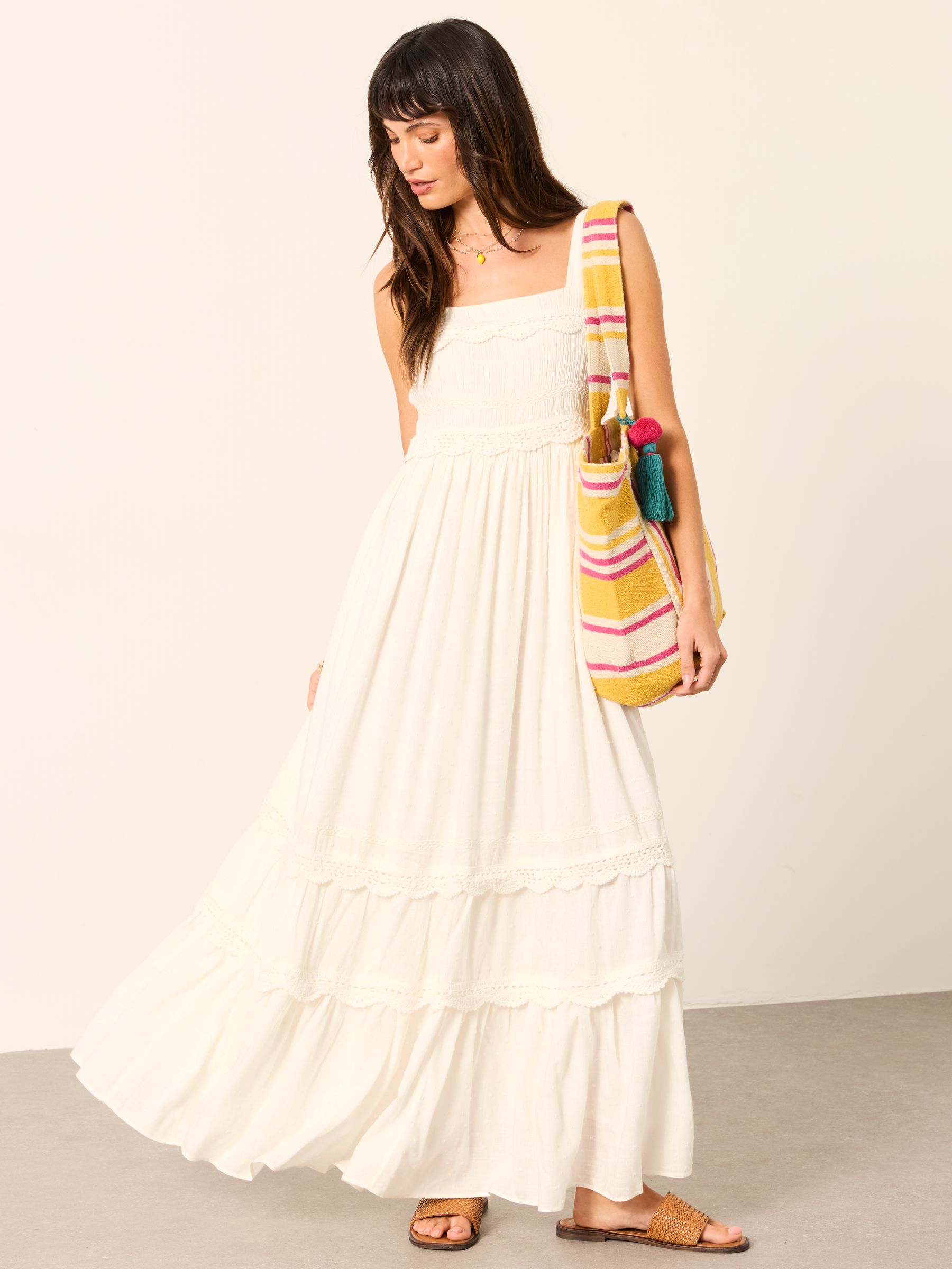 Clara Ivory Regular Dobby Midi Dress - Size 6 S