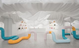 Colourful pipes in a white room