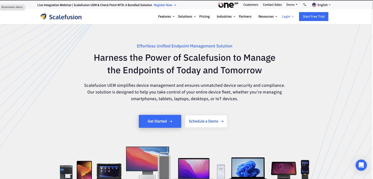 Screenshot of Scalefusion home page.