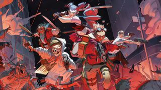 Digital art showing fantasy characters running from zombies