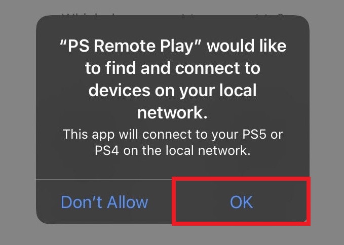 How to remote play on PS5 — Click OK on PS Remote Play connect screen