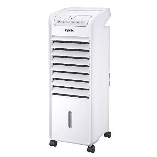 Igenix Ig9703 Portable Air Cooler With Remote Control and Led Display, 3 Fan Speeds With Oscillation Function, 7 Hour Timer and 6 Litre Water Tank for Home or Office Use, White
