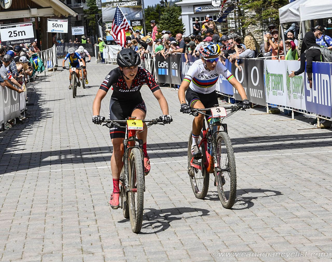 Anne Terpstra (Ned) Ghost Factory Racing and Pauline Ferrand Prevot (Fra) Canyon Factory Team start the 2nd last lap