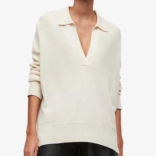 Ivory Collared Jumper with V-Neck