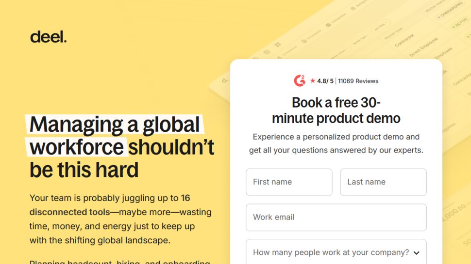 Deel website screenshot (November 2025).