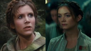 Fisher in Return of the Jedi and Lourd in Rise of Skywalker side by side