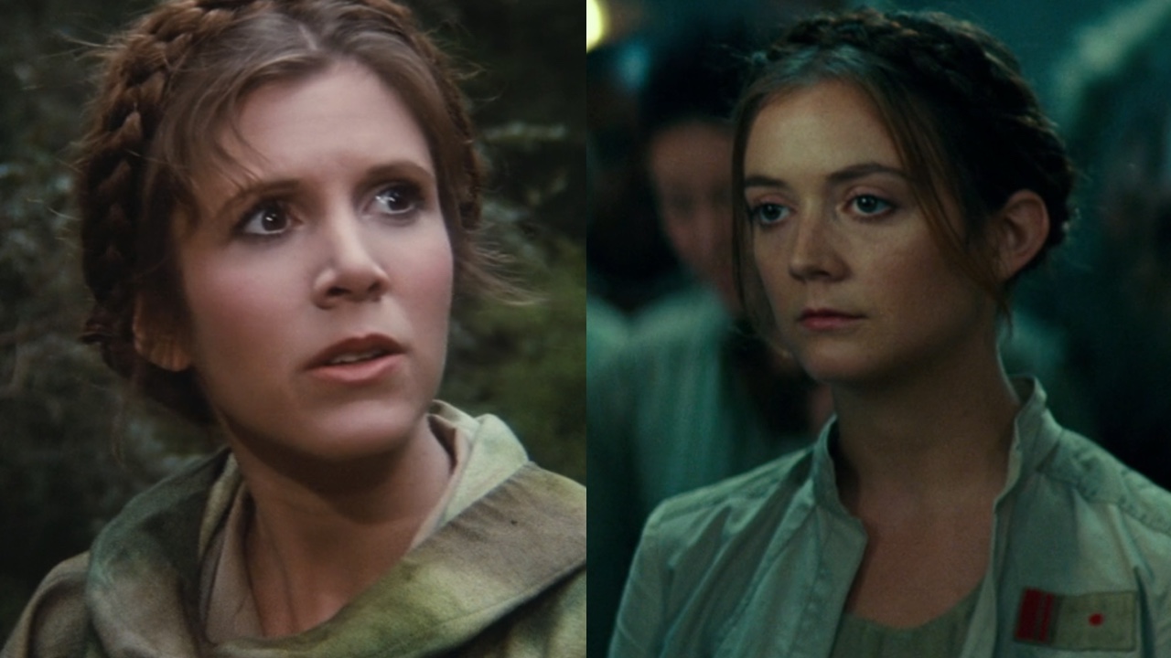 Fisher in Return of the Jedi and Lourd in Rise of Skywalker side by side