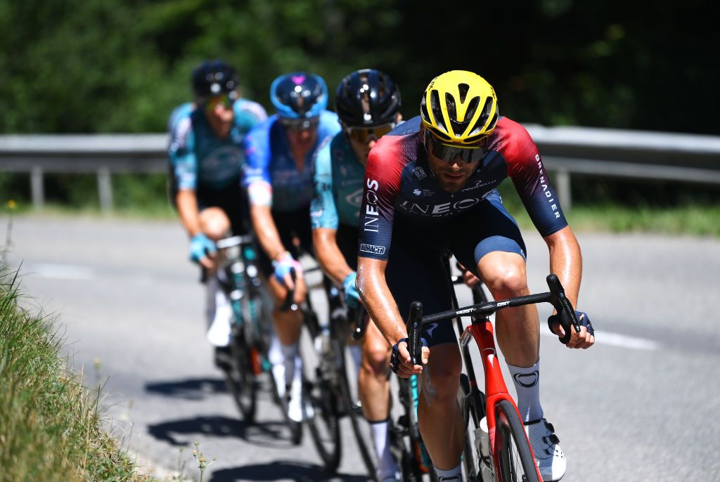 MEGEVE FRANCE JULY 12 Filippo Ganna of Italy and Team INEOS Grenadiers leads the breakaway during the 109th Tour de France 2022 Stage 10 a 1481km stage from Morzine to Megve 1435m TDF2022 WorldTour on July 12 2022 in Megeve France Photo by Alex BroadwayGetty Images