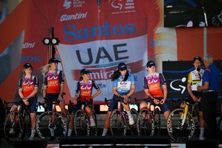 ADELAIDE AUSTRALIA JANUARY 12 A general view of Alexandra Manly of Australia Amber Pate of Australia Ella Wyllie of New Zealand Georgia Baker of Australia Georgie Howe of Australia Ruby RosemanGannon of Australia Blue Sprint Jersey and Team LIVAlulaJayco during the 24th Santos Tour Down Under 2024 Team Presentation UCIWT UCIWWT on January 12 2024 in Adelaide Australia Photo by Tim de WaeleGetty Images