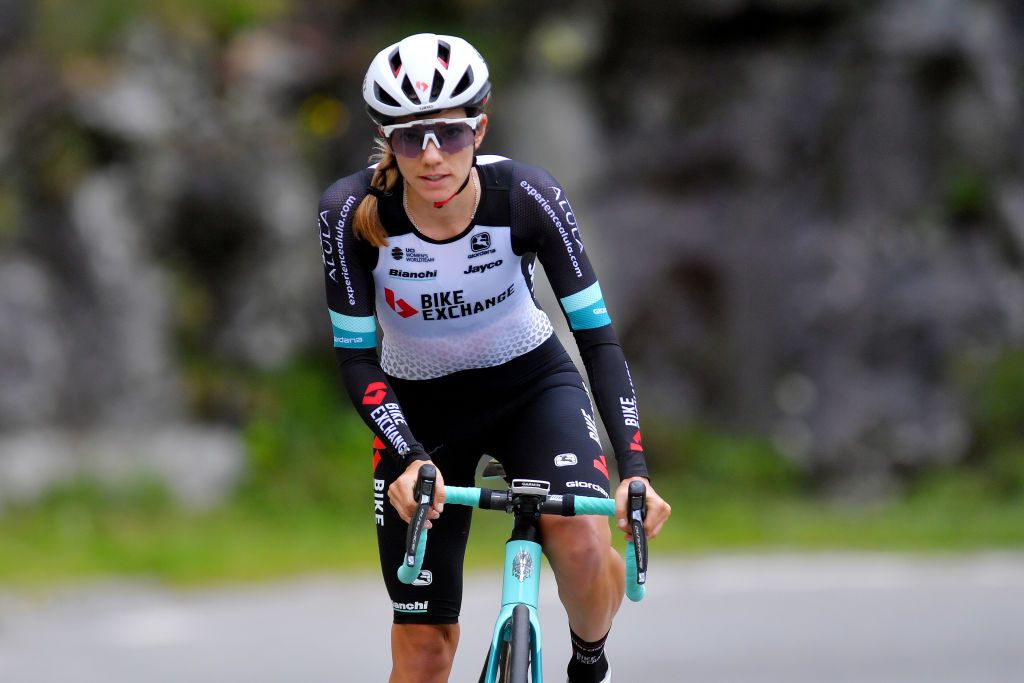 CASCATE DEL TOCE ITALY JULY 05 Ane Santesteban Gonzalez of Spain and Team BikeExchange during the 32nd Giro dItalia Internazionale Femminile 2021 Stage 4 a 112km Individual Time Trial from Fondovalle to Cascate Del Toce 1714m ITT GiroDonne UCIWWT on July 05 2021 in Cascate Del Toce Italy Photo by Luc ClaessenGetty Images