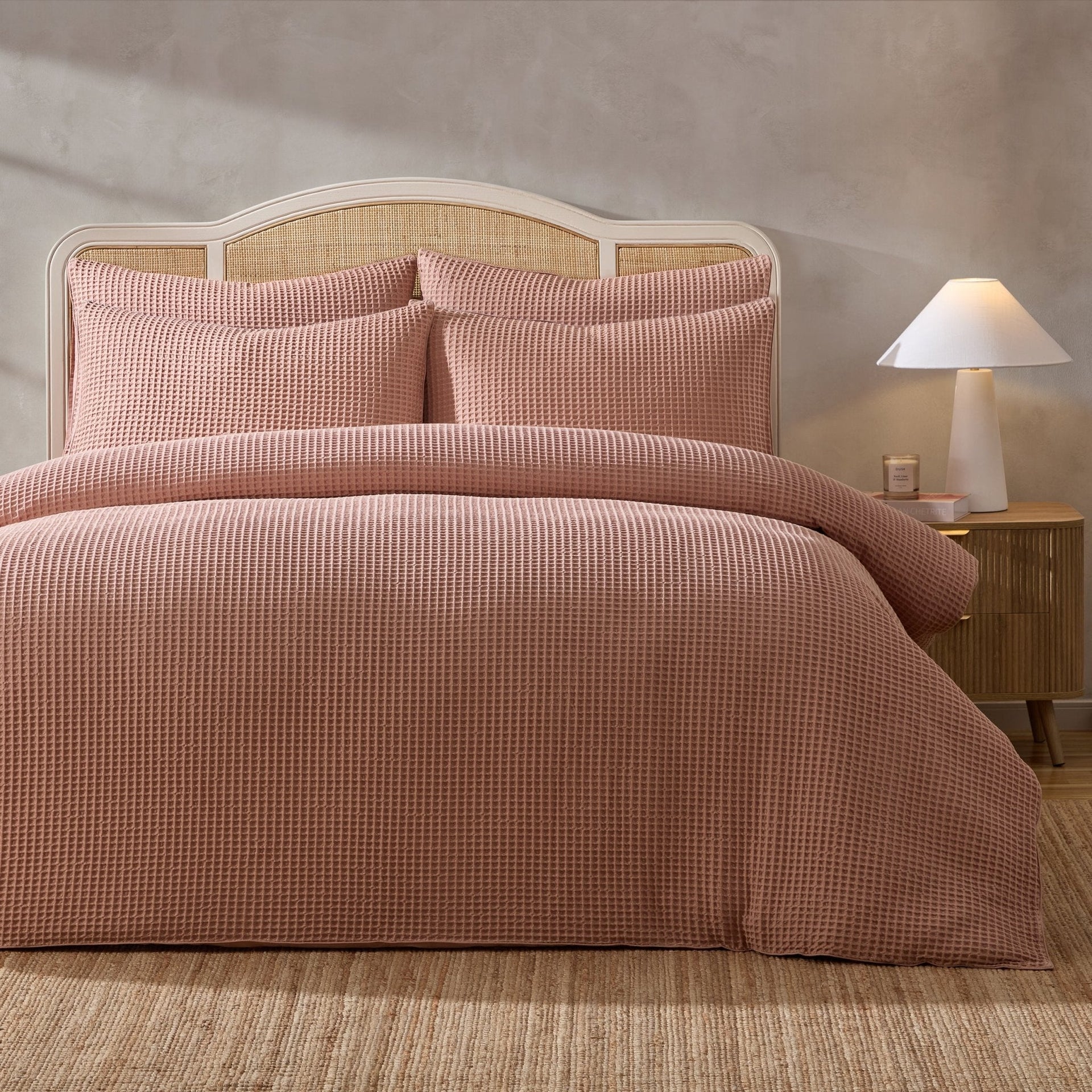 Portofino Waffle 100% Cotton Duvet Cover 200 Thread Count - Blush
