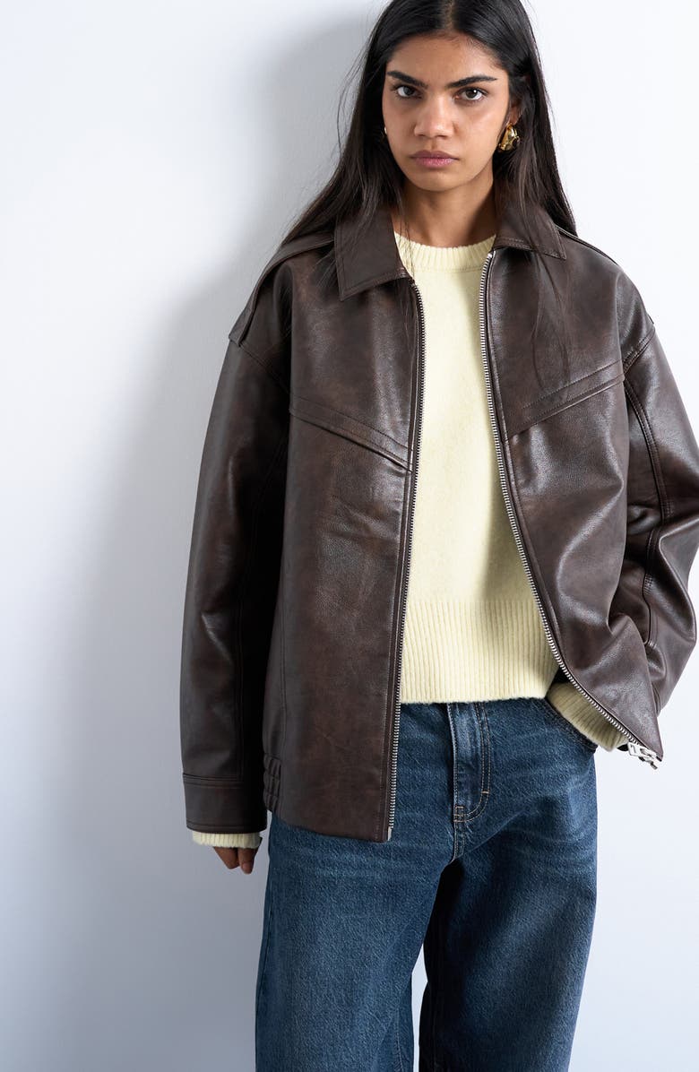 Oversize Faux Leather Bomber Jacket