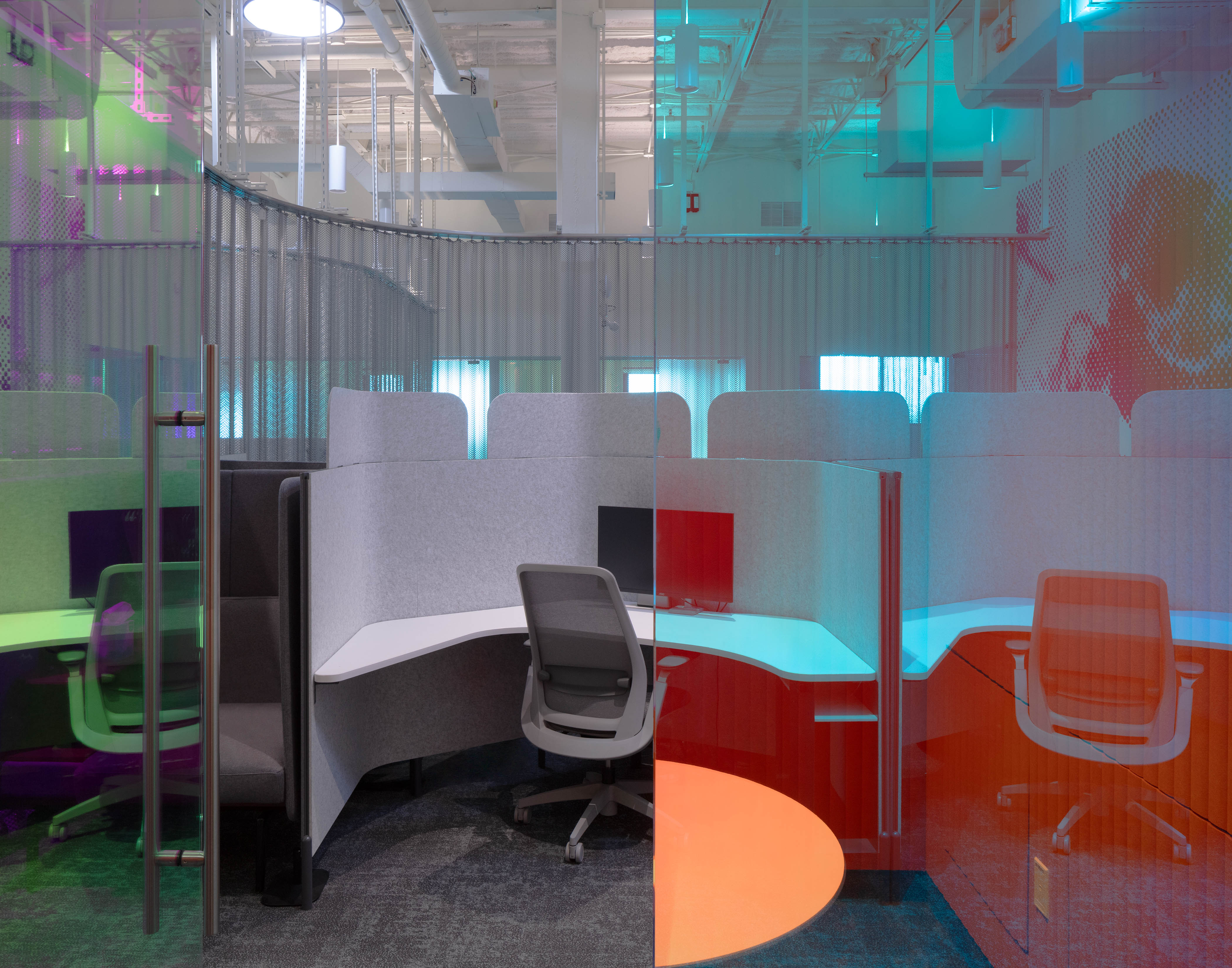 view of colourful and quirky Global Protection Corporation condom factory headquarters