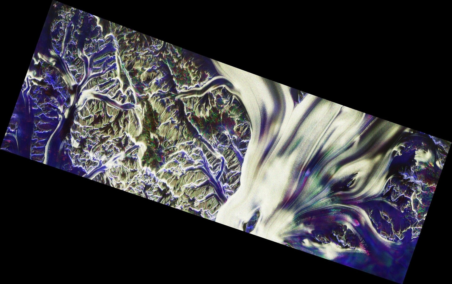 Green and blue shapes over dark backgrounds