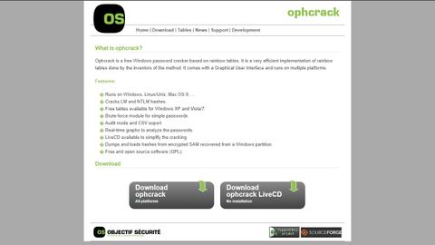 Ophcrack's homepage