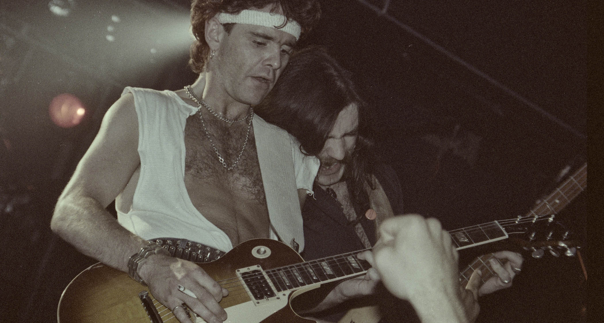 Brian Robertson and Lemmy Kilmister in 1982, during the former Thin Lizzy guitarist's ill-fated stint with Mot&ouml;rhead