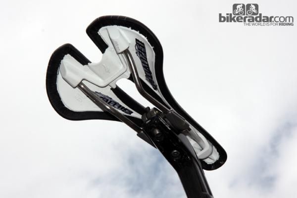 Taylor Phinney (BMC) sets himself atop a Specialized Romin saddle with the logos blacked out.
