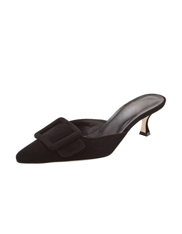 Divanne Heeled Mules for Women, Pointed Toe Slingback Pumps Buckle Kitten Heels Mules Slides Backless Dress Sandals-Black-8.5m Us