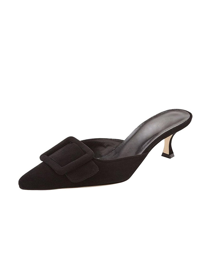 Divanne Heeled Mules for Women, Pointed Toe Slingback Pumps Buckle Kitten Heels Mules Slides Backless Dress Sandals-Black-8.5m Us