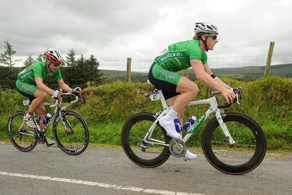 Martyn Irvine and Sean Downey of the Ireland National Team measure their efforts on Musheramore.