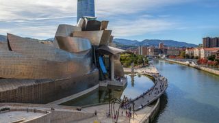 An exterior shot of the Guggenheim Museum Bilbao in Bilbao, Spain