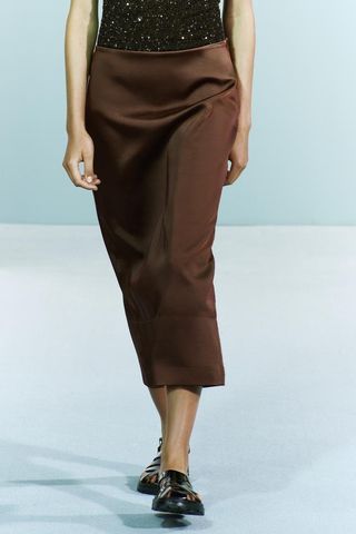 zara, ZW Collection Satin-Effect Skirt