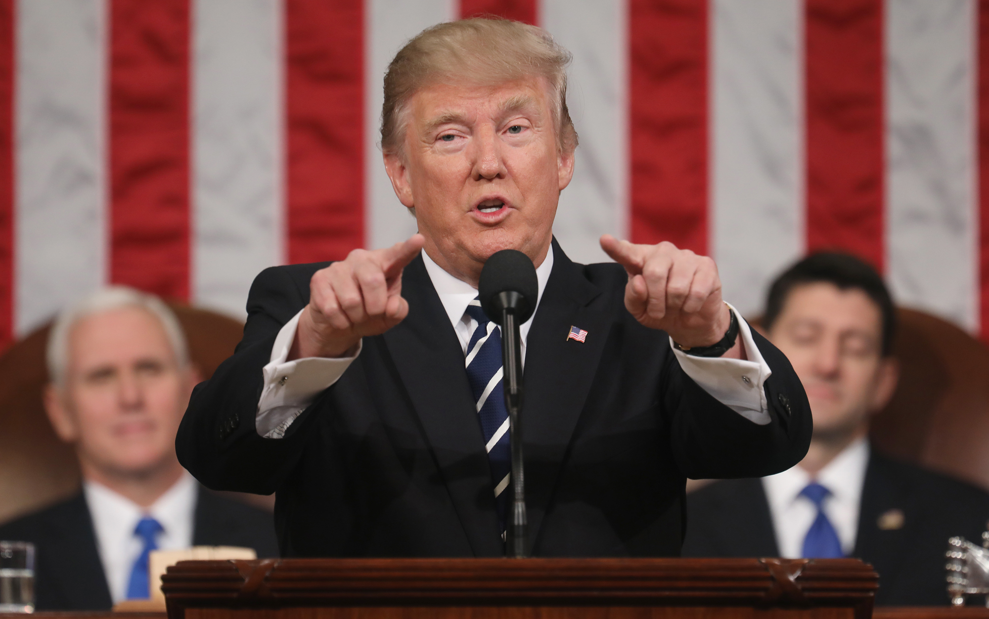 President Donald Trump delivers his first address to a joint session of the U.S. Congress on Feb.28, 2017 in the House chamber of the U.S. Capitol in Washington, DC.