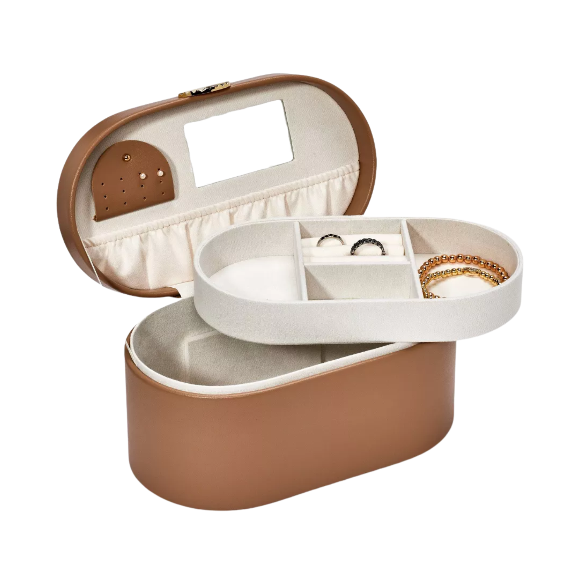 jewelry box with a brown leather exterior