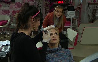 Kerry injects Bernice with some Botox the salon owner has bought off the internet
