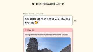 screenshot of the password game in browser