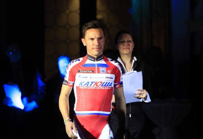 Joaquim Rodriguez (Katusha) walks on stage.