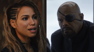 Jurnee Smollett as Black Canary and Samuel L. Jackson as Nick Fury