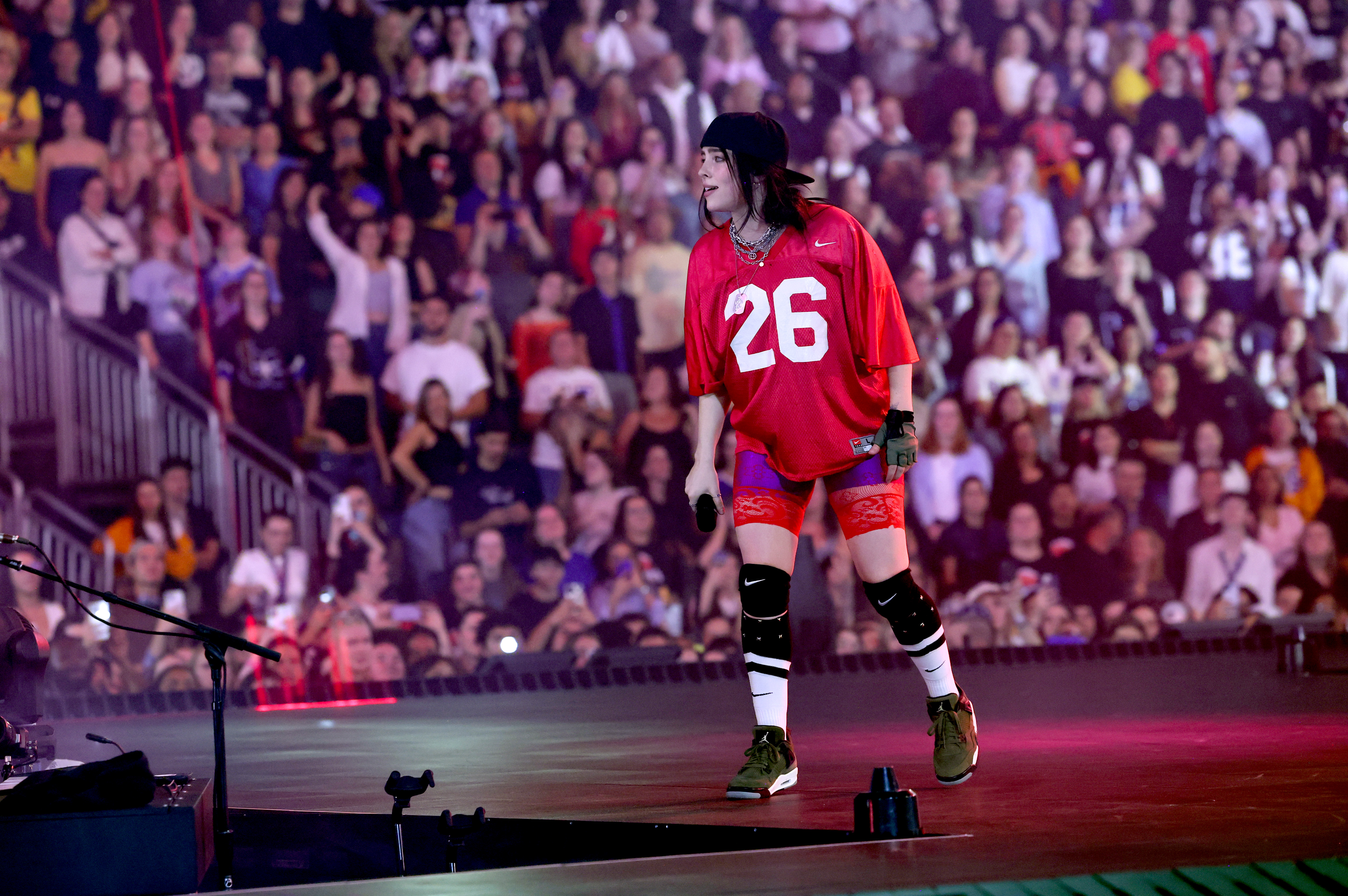 Billie Eilish's sneakers on tour on September 29, 2024 in Quebec City, Quebec