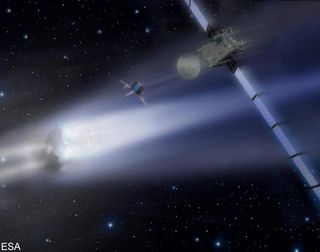 Rosetta - the comet chaser. An artist's depiction of Rosetta's arrival at its comet destination.