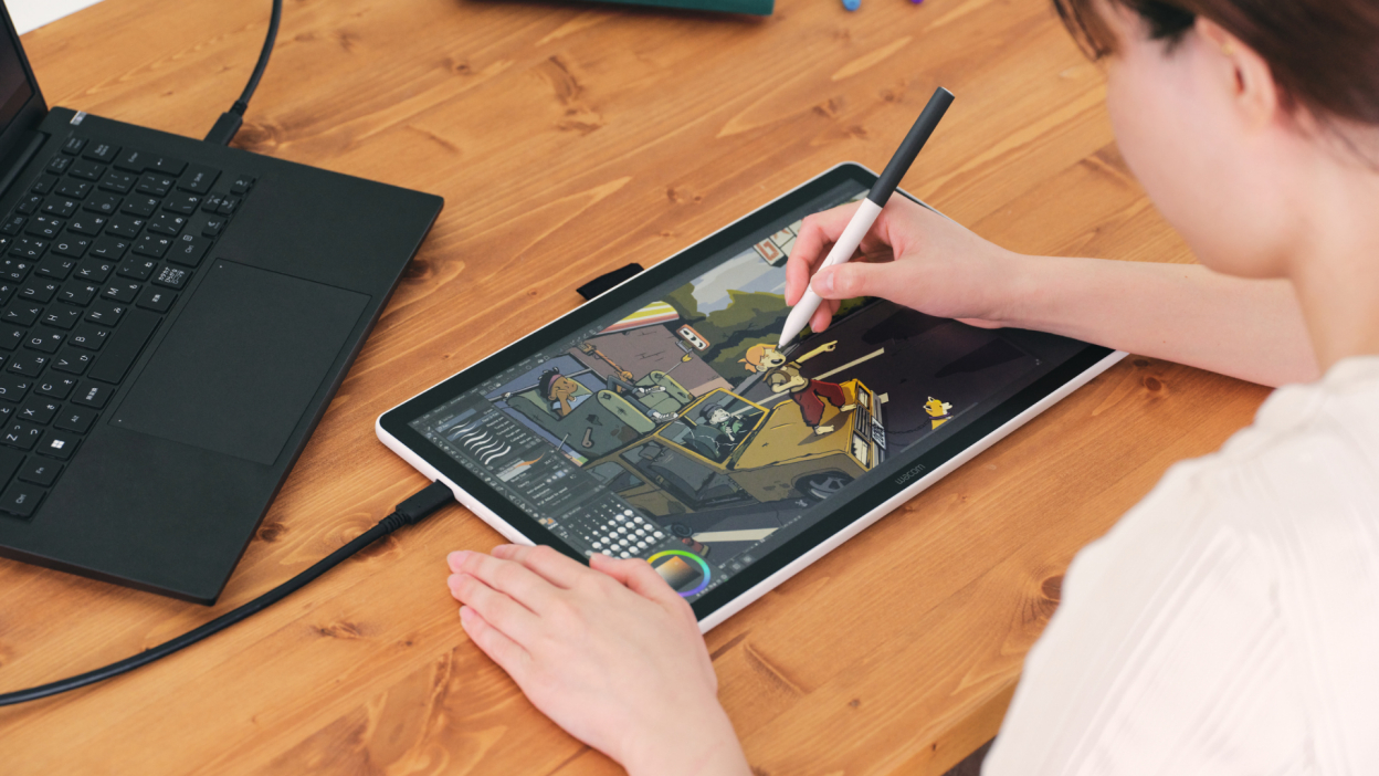 Product shot of Wacom One 14 pen display drawing tablet