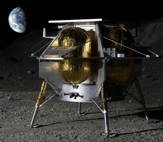 An illustration of a private moon lander built by Astrobotic, which NASA has picked as one of its first commercial lunar lander partners. It will launch in June 2021.