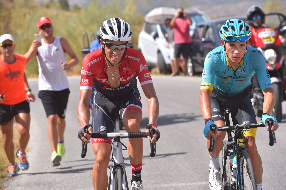 Alberto Contador (Trek-Segafredo) and Miguel Angel Lopez (Astana) riding together