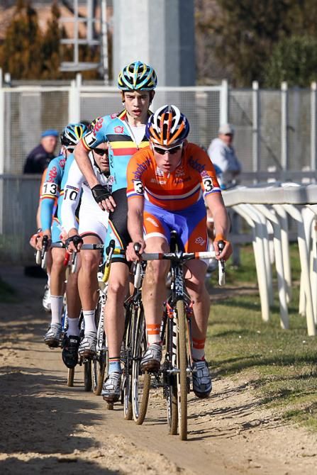 Mike Teunissen (Netherlands) heads the chase of Julian Alaphilippe.