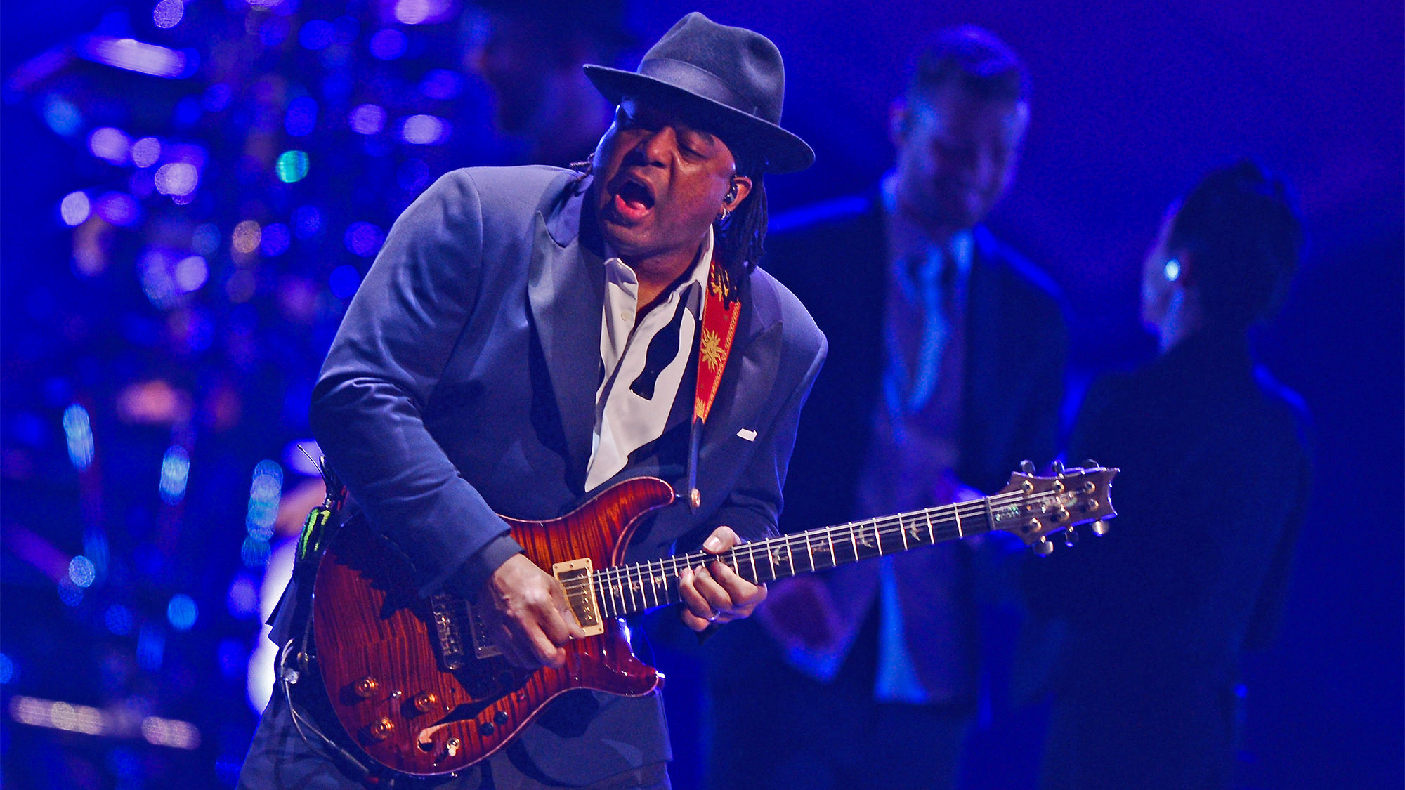 Guitarist Mike Scott performs on stage at Barclays Center on December 14, 2014 in the Brooklyn borough of New York City.