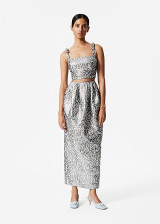 Metallic Jacquard Midi Skirt