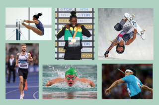 A collage of athletes competing in the Olympics