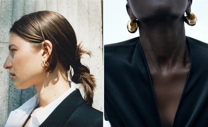 women wearing gold hoop earrings